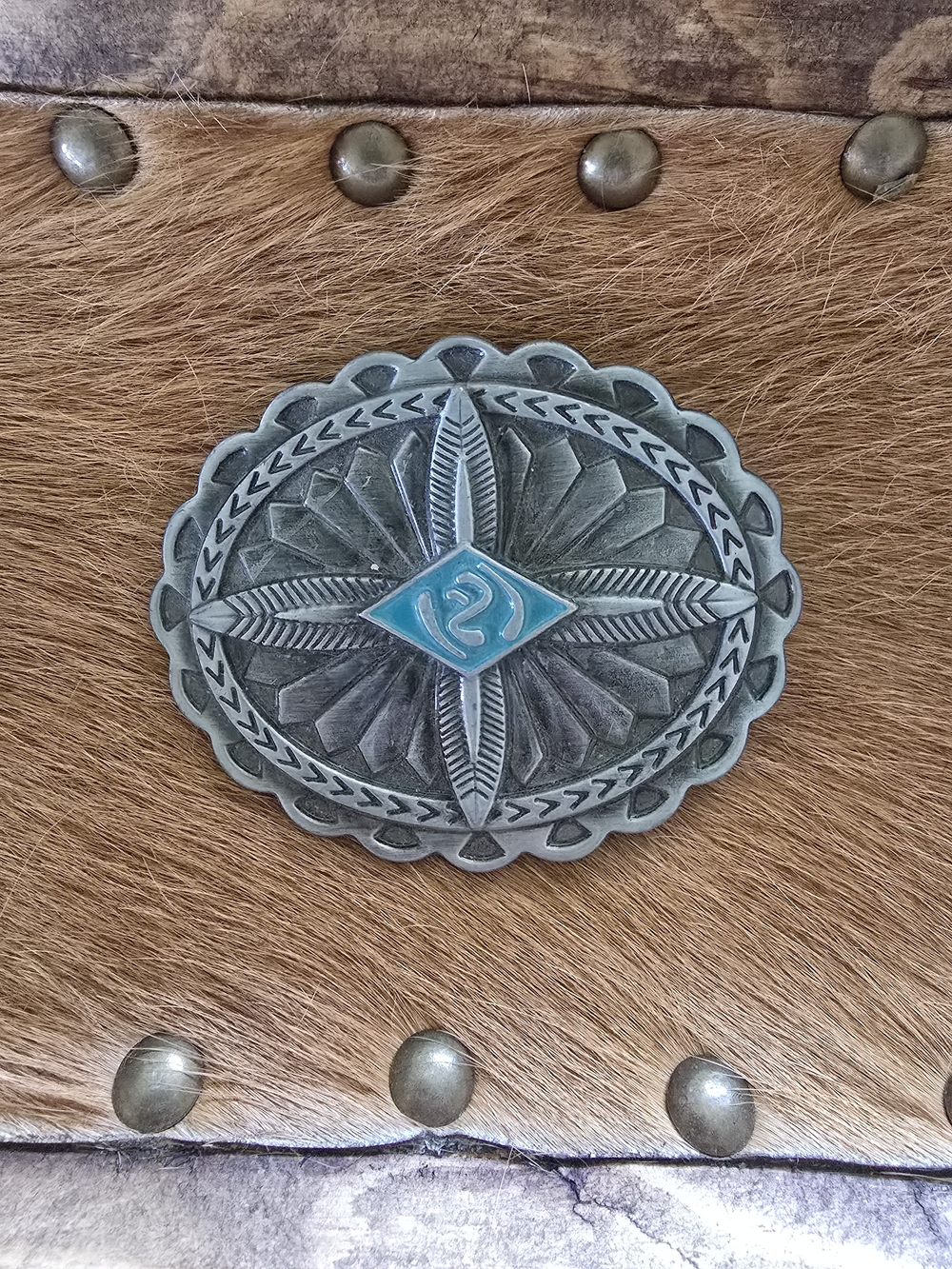 Southwestern Concho Belt Accent - Turquoise & Silver on Brown